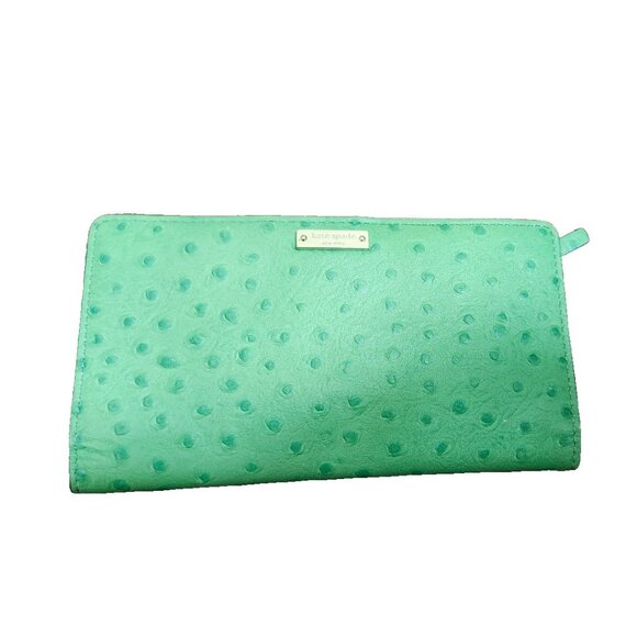 Kate Spade New York Wallet Green Ostrich Embossed Leather Card Holder - Picture 3 of 11